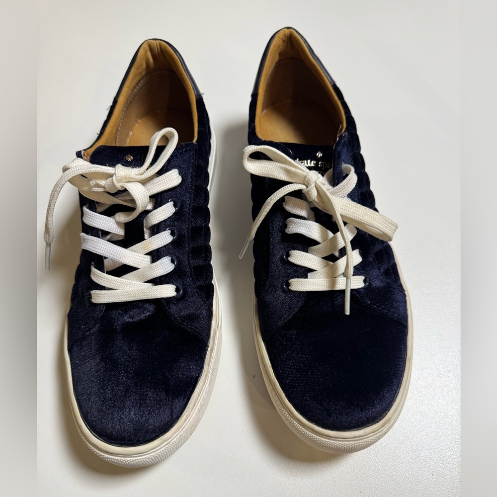 kate spade Navy Velvet Low-Top Sneakers with White Laces